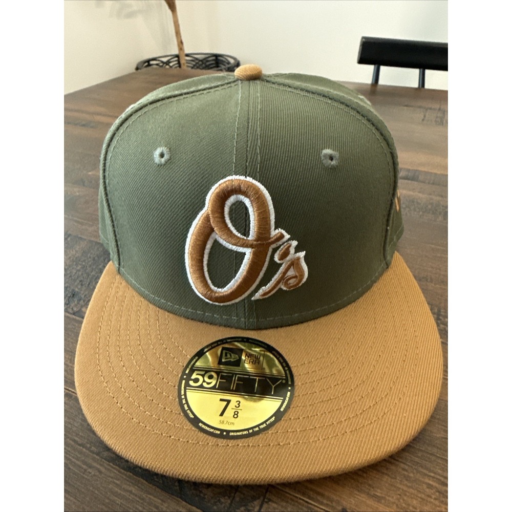 Baltimore Orioles New Era 59Fifty Fitted Hat Size 7 3/8 Olive/Khaki Cap NWT $42